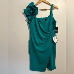 MSK One Shoulder Teal Dress with Ruffle Detail